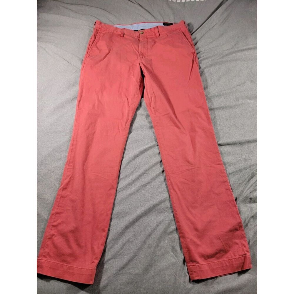 POLO RALPH LAUREN Chino Pants Mens 36x33 Pink Stretch Straight Fit‎ Blue Pony